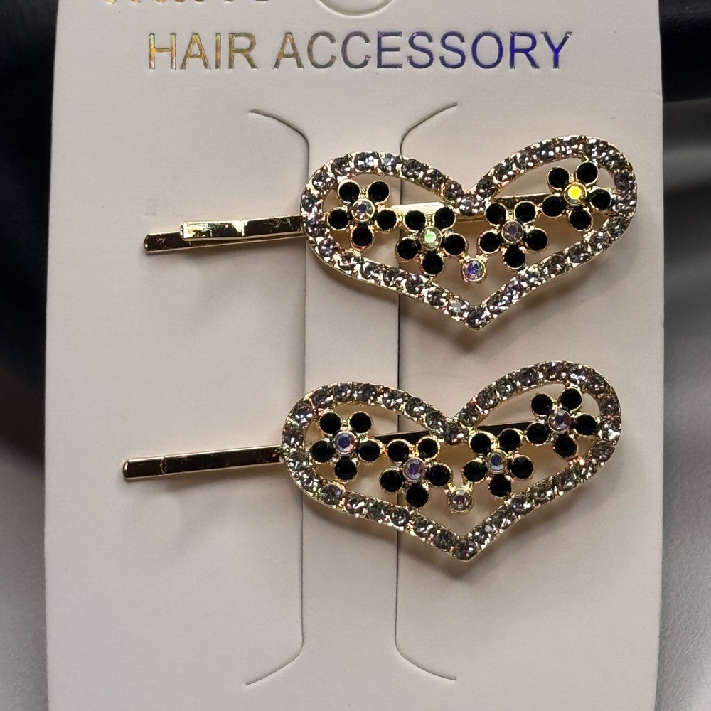 Mint Gold and Black Heart Hair Clips Sparkling Accessories